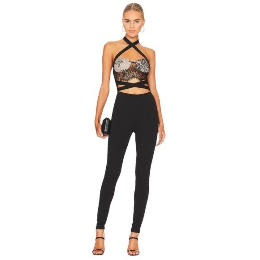 superdown Black Sequin Halter Jumpsuit